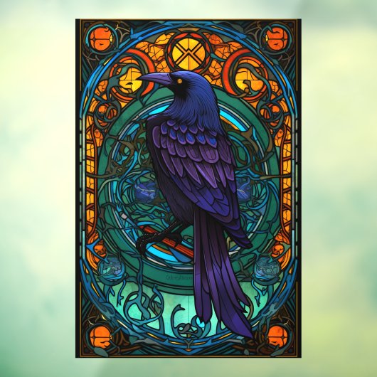 Kleurrijke Raven Wild Bird Faux Glas in lood Raamsticker (Vel 3)