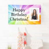 Kleurrijke Rays Aangepaste Foto Verjaardagsfeestba Spandoek (Insitu)