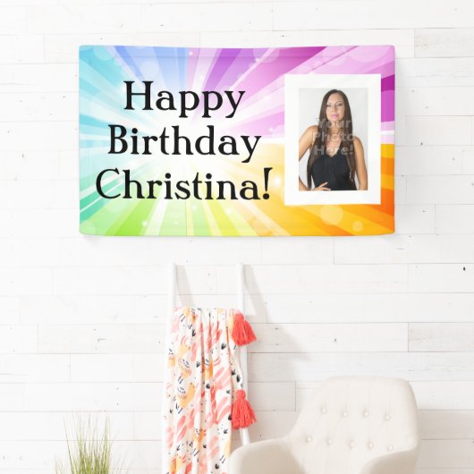 Kleurrijke Rays Aangepaste Foto Verjaardagsfeestba Spandoek (Insitu)