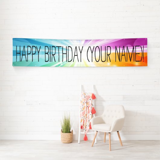 Kleurrijke Rays Gepersonaliseerde Verjaardagsfeest Spandoek (Insitu)