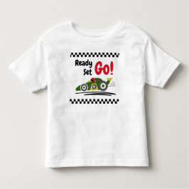 Kleurrijke Ready Set Go Groene Raceauto Kinder Shirts