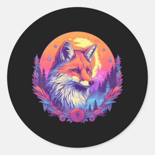 Kleurrijke Realistic Fox in Wilderness Natuur op Ronde Sticker (Voorkant)