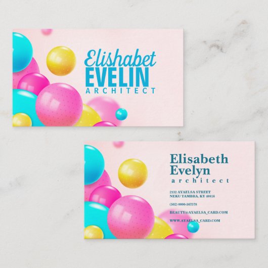 Kleurrijke realistische stromende glanzende ballen visitekaartje (Voorkant / Achterkant)