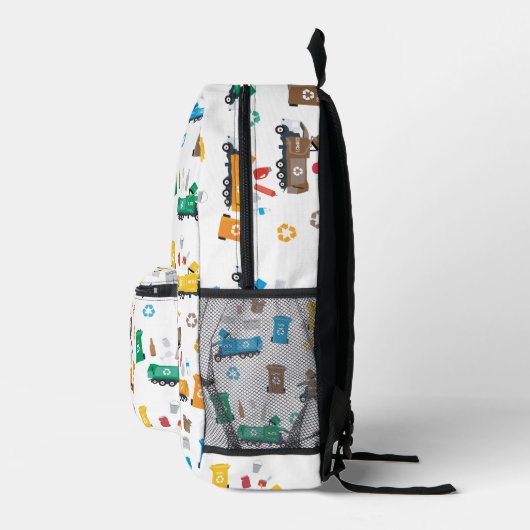 Kleurrijke Recycling Vuilniswagens & Bins Naam Bedrukte Rugzak (Rechts)