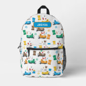 Kleurrijke Recycling Vuilniswagens & Bins Naam Bedrukte Rugzak (Voorkant)