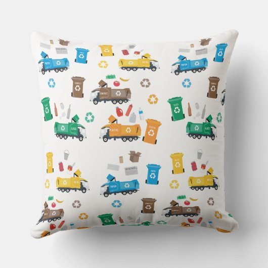 Kleurrijke recycling vuilniswagens en -bakken kussen (Achterkant)