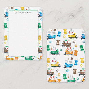 Kleurrijke recycling vuilniswagens Kinderen Notitiekaartje