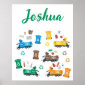 Kleurrijke recycling vuilniswagens met eigen naam poster (Voorkant)