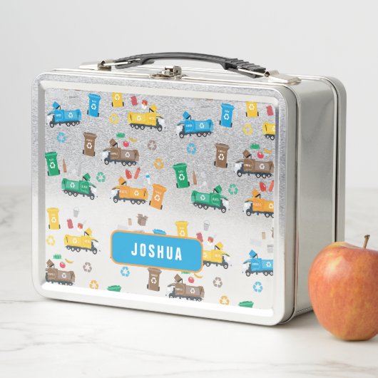 Kleurrijke recyclingvuilniswagens en -bakken (In situ)