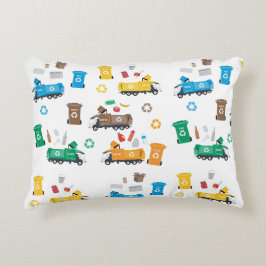 Kleurrijke recyclingvuilniswagens en -bakken accent kussen