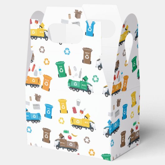 Kleurrijke recyclingvuilniswagens en -bakken bedankdoosjes (Geopend)