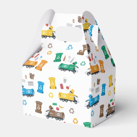 Kleurrijke recyclingvuilniswagens en -bakken bedankdoosjes (Voorkant Zijde)