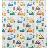 Kleurrijke recyclingvuilniswagens en -bakken douchegordijn (Voorkant)