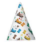 Kleurrijke recyclingvuilniswagens en -bakken feesthoedjes (Rechts)