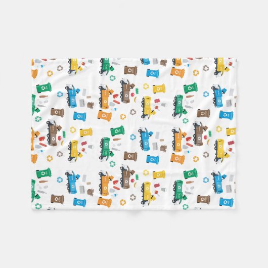 Kleurrijke recyclingvuilniswagens en -bakken fleece deken (Voorkant (Horizontaal))