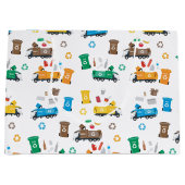 Kleurrijke recyclingvuilniswagens en -bakken groot cadeauzakje (Voorkant)