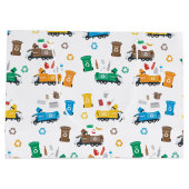 Kleurrijke recyclingvuilniswagens en -bakken groot cadeauzakje (Achterkant)