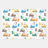 Kleurrijke recyclingvuilniswagens en -bakken inpakpapier vel (Voorkant 2)