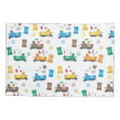 Kleurrijke recyclingvuilniswagens en -bakken kussensloop (Achterkant)