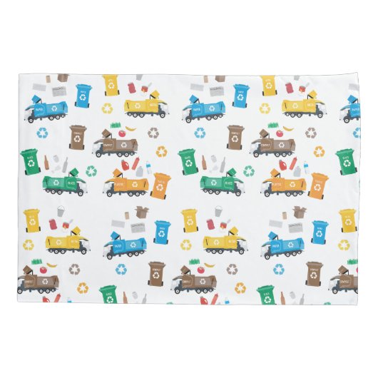 Kleurrijke recyclingvuilniswagens en -bakken kussensloop (Achterkant)