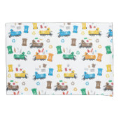 Kleurrijke recyclingvuilniswagens en -bakken kussensloop (Voorkant)