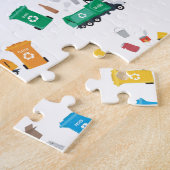 Kleurrijke recyclingvuilniswagens en -bakken legpuzzel (Zijkant)