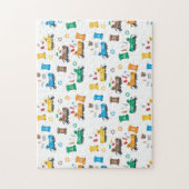 Kleurrijke recyclingvuilniswagens en -bakken legpuzzel (Verticaal)