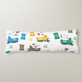 Kleurrijke recyclingvuilniswagens en -bakken lichaamskussen