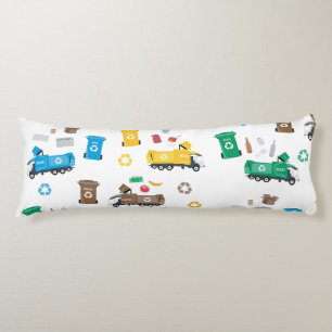 Kleurrijke recyclingvuilniswagens en -bakken lichaamskussen