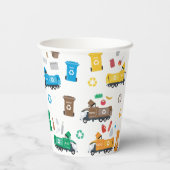 Kleurrijke recyclingvuilniswagens en -bakken papieren bekers (Achterkant)