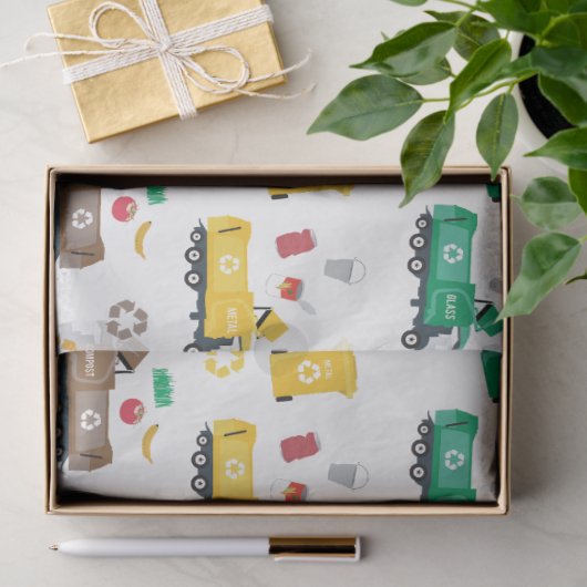 Kleurrijke recyclingvuilniswagens en -bakken tissuepapier (Geschenk)