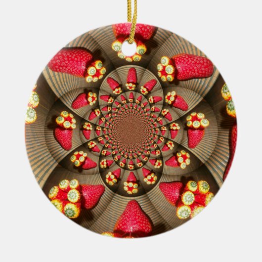 Kleurrijke Red Delight: Strawberry Kaleidoscope Ar Keramisch Ornament (Voorkant)