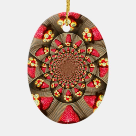 Kleurrijke Red Delight: Strawberry Kaleidoscope Ar Keramisch Ornament (Voorkant)