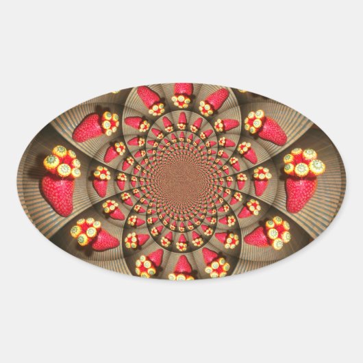 Kleurrijke Red Delight: Strawberry Kaleidoscope Ar Ovale Sticker (Voorkant)