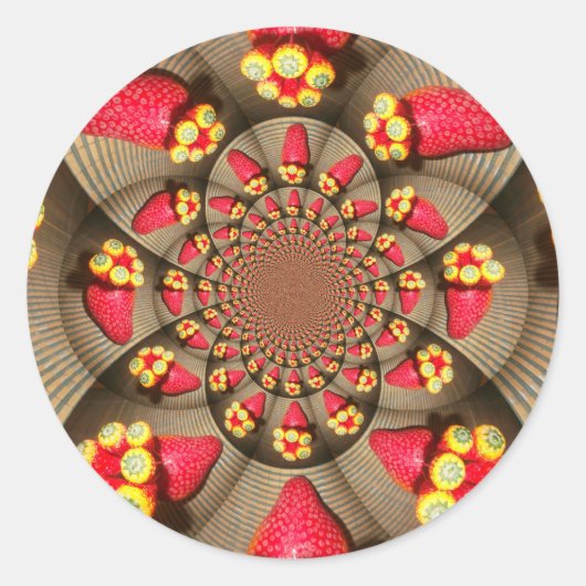 Kleurrijke Red Delight: Strawberry Kaleidoscope Ar Ronde Sticker (Voorkant)