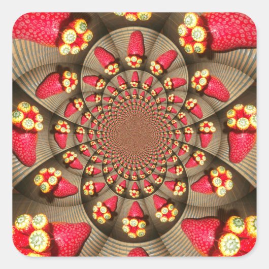 Kleurrijke Red Delight: Strawberry Kaleidoscope Ar Vierkante Sticker (Voorkant)