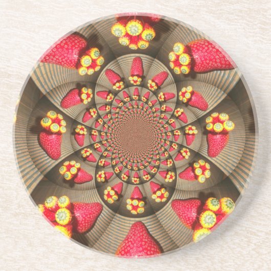 Kleurrijke Red Delight: Strawberry Kaleidoscope Ar Zandsteen Onderzetter (Voorkant)