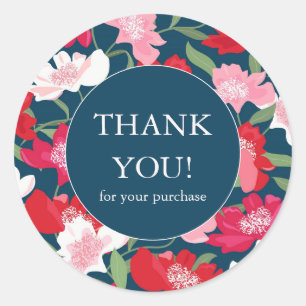 Kleurrijke Red Floral Shop Business Dank u Blauw Ronde Sticker