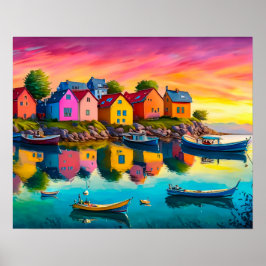 Kleurrijke reflectie van huizen poster