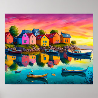 Kleurrijke reflectie van huizen poster