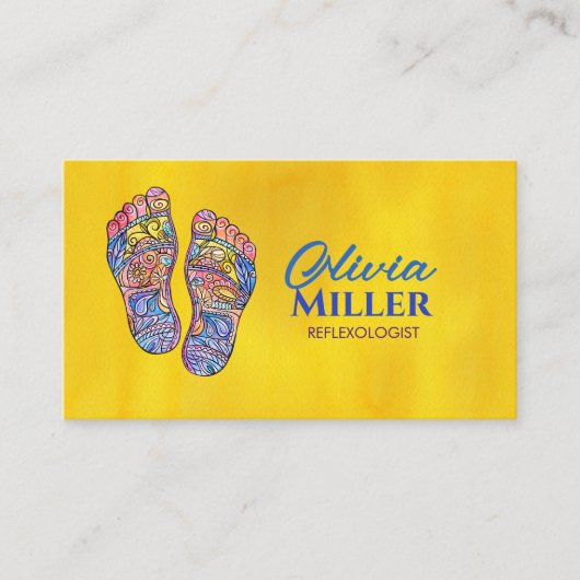 Kleurrijke Reflexologie Voetafdrukken bloeien orna Visitekaartje (Voorkant)