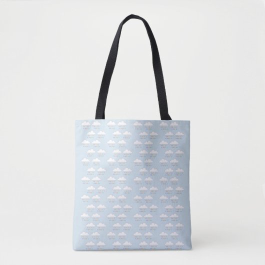 Kleurrijke regen drupt witte wolken lichtblauw tote bag (Voorkant)