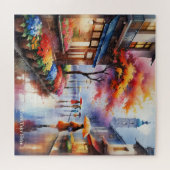 Kleurrijke regenachtige dag in de stad Waterverf P Legpuzzel (Horizontaal)