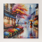 Kleurrijke regenachtige dag in de stad Waterverf P Legpuzzel (Verticaal)