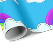 Kleurrijke regenbogen en wolken op blauw cadeaupapier (Rol Hoek)