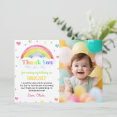 Kleurrijke Regenboog 1e Verjaardag Dank u kaart (Staand voorkant)