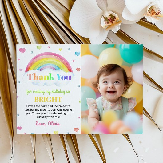 Kleurrijke Regenboog 1e Verjaardag Dank u kaart
