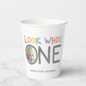 Kleurrijke regenboog 1e verjaardag | Foto Papieren Bekers (Achterkant)