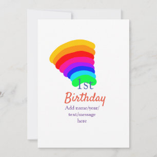 Kleurrijke regenboog 1e verjaardag voeg datum naam feestdagenkaart