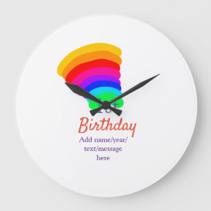Kleurrijke regenboog 1e verjaardag voeg datum naam grote klok
